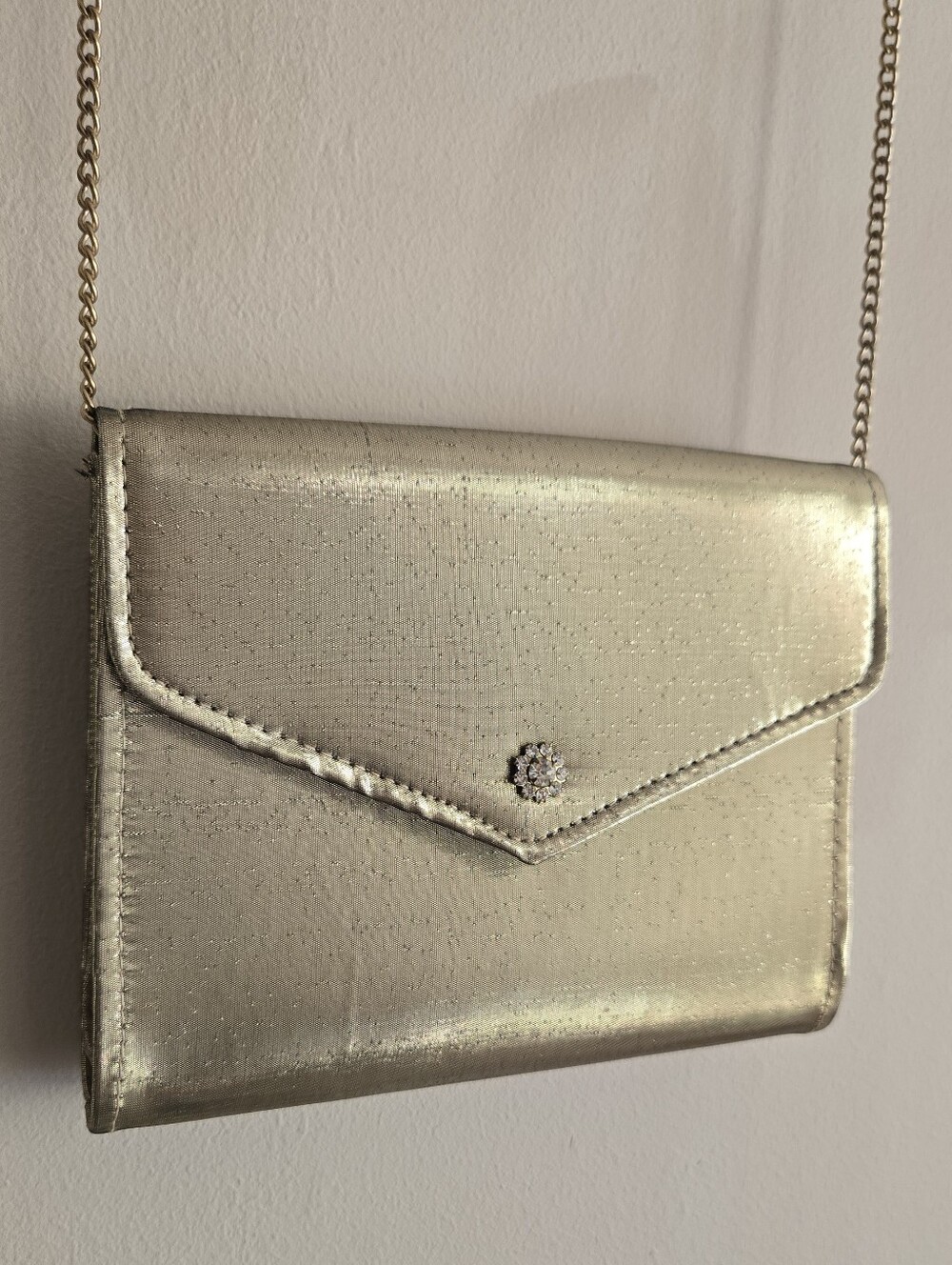 Vintage Gold Foldover Envelope Clutch Metallic Evening Purse with Chain - Picture 4 of 16